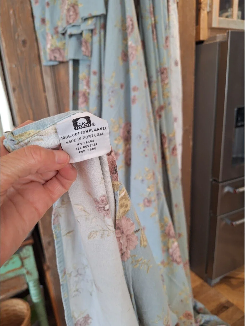 Blue Cottage Roses, Vintage Flannel Sheet Set. QUEEN, The Company Store,